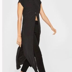 Club Monaco Black Sleeveless Collared Buttondown 100% Silk Maxi Shirt Dress